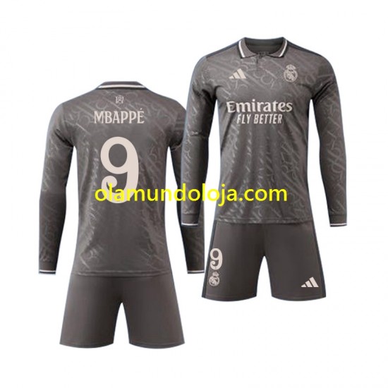 Camisola Real Madrid Mbappé Kylian 9 Criança Equipamento Terceiro 2024-2025 Manga Comprida